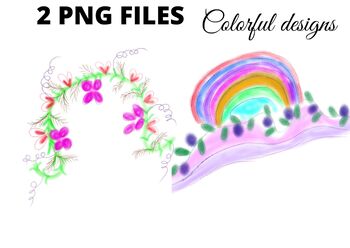 Preview of Colorful watercolor rainbow leaf floral png clipart