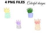 Colorful watercolor succulents water plants pots clipart png