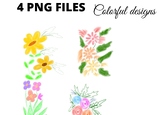 Colorful watercolor wild flowers abstract boho summer clipart