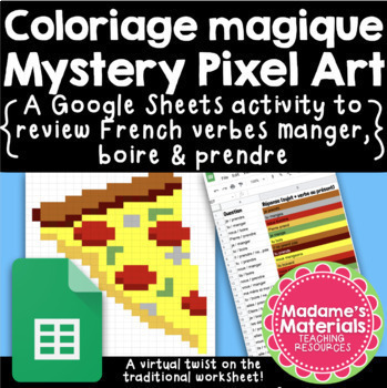 Preview of Coloriage magique French Magic Pixel Art: Manger, Boire & Prendre (présent)