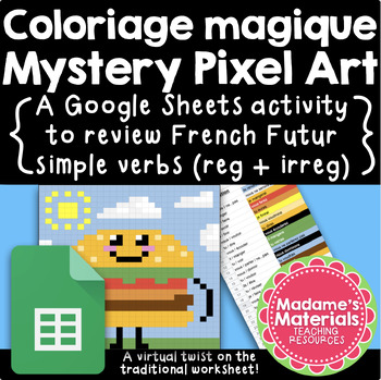 Preview of Coloriage magique Magic Pixel Art:  French futur simple / future tense verbs