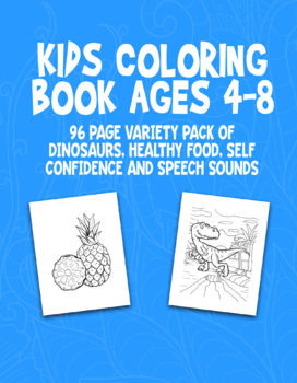 Preview of Coloring 96 Pages Variety Ages 4-8 Dinosaurs, Healthy Food, And Much More