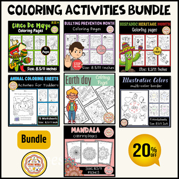 Preview of Coloring Activities Bundle For Preschool, Kindergarten, 1st Grade, April Pack