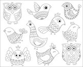 Coloring Activity - Cute Doodle Birds Clip Art
