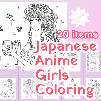 Coloring Anime Japanese girls 20 items Printable by Karenpink26 | TPT