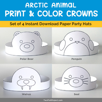 Preview of Coloring Arctic Animal Printable Paper Crown, Animal Costume Mask, Party Hats