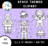Coloring Black & White 60 page Space themed Clipart