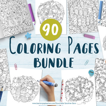 Preview of Coloring Book Bundle, 90 Printable Coloring Pages Pdf for Adults and Kids