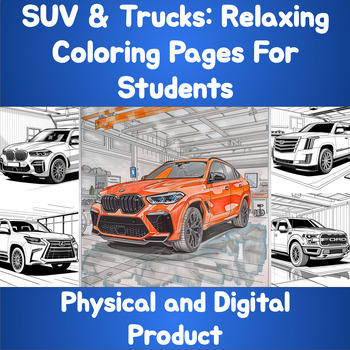 Preview of Coloring Book Pages | SUV's & Trucks | 50+ Pages | Relaxing | Mental Wellness