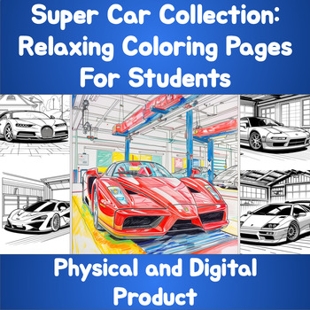 Preview of Coloring Book Pages | Super Cars | 50+ Pages | Relaxing | Mental Wellness