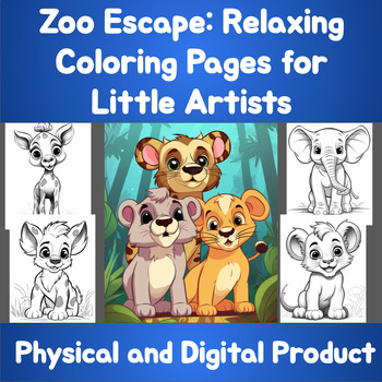 Preview of Coloring Book Pages | Zoo Animals | Calming and Relaxing | Mental Wellness