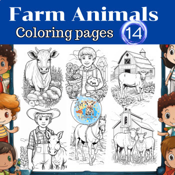Preview of Coloring Book for Kids,Animal coloring book,Farm Animals,Animals