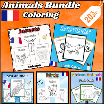 Preview of Coloring Bundle Of Sea,Farm,Insects,Birds & African Animals for Kids, In French.