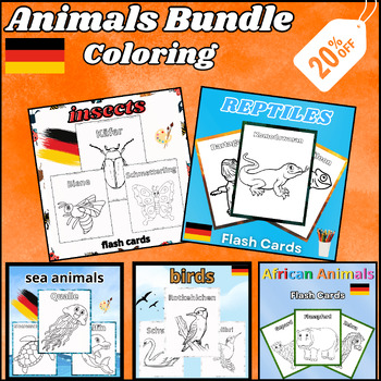 Preview of Coloring Bundle Of Sea,Farm,Insects,Birds & African Animals for Kids, In German.