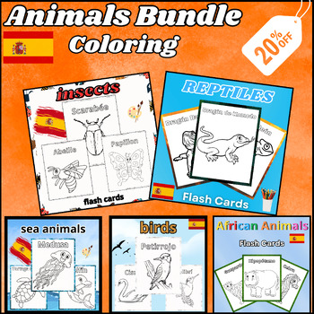 Preview of Coloring Bundle Of Sea,Farm,Insects,Birds & African Animals for Kids,In Spanish.