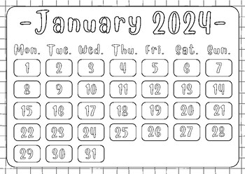 Coloring Calendar 2024 | Printable by Parichat Sangkate | TPT