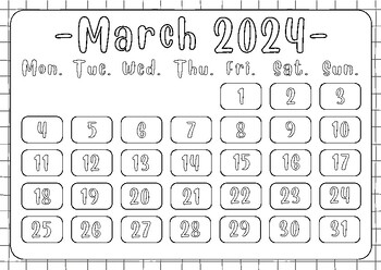 Coloring Calendar 2024 | Printable by Parichat Sangkate | TPT