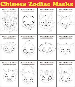Preview of Coloring Chinese Zodiac Mask | the Year of Dragon | Face Mask | Animals | 2024