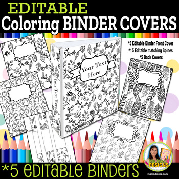 Preview of Coloring Doodle Binder Cover Editable File Teacher Binder, Student Portfolio
