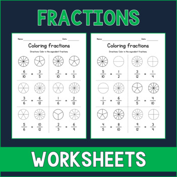 Coloring Equivalent Fractions - Math Worksheets - Test Prep - Assessment