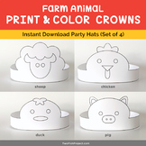Coloring Farm Animal Paper Crowns, Barnyard Party Hats, Pr