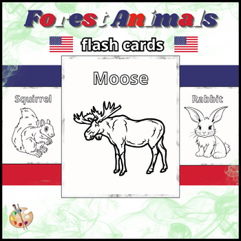 Preview of Coloring Forest Animals For Kids, Flash Cards, English Worksheets, Printables.