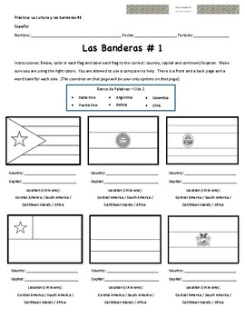 Banderas de America worksheet