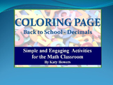 Coloring Page - Back to School  Decimals Review (Beginning