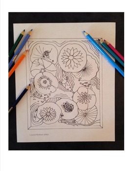 Preview of Coloring Page Busy Pond Hand Drawn Illustration Instant Download Printable