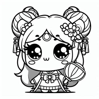 Preview of Coloring Page: Cute Chibi in Lunar New Year