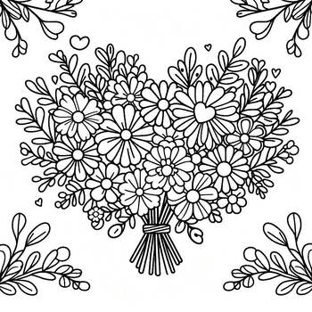 Preview of Coloring Page: Flower Heart for Valentine Day