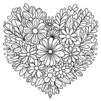 Preview of Coloring Page: Flowers Heart for Valentine Day