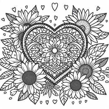 Preview of Coloring Page: Flowers in Heart