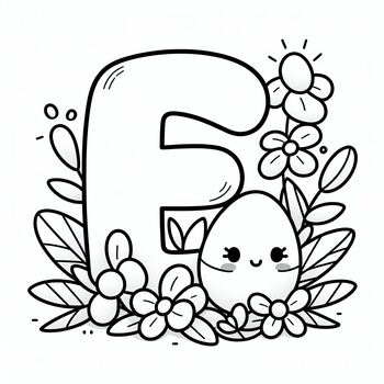 Preview of Coloring Page: Letter E as an Egg - Easter- Spring