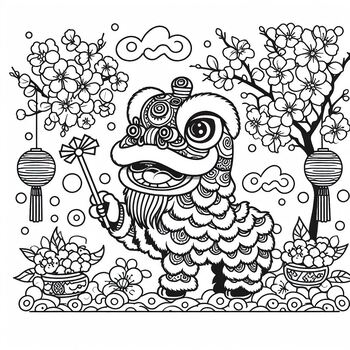 Preview of Coloring Page: Lion Dance in 2024