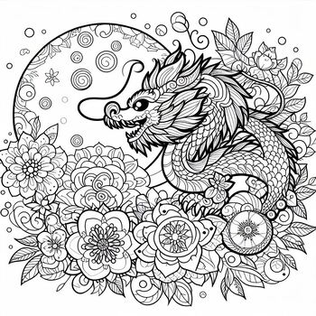 Preview of Coloring Page: Mandala Lunar New Year- Dragon Year