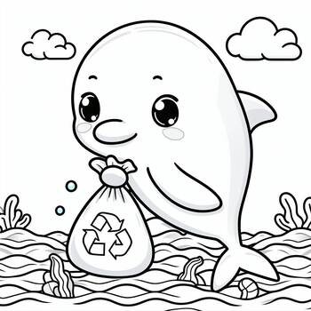 Preview of Coloring Page: The fish cleans his house - Earth Day