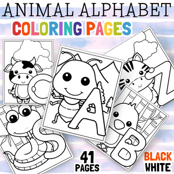 Preview of Coloring Pages Animal Alphabet A-Z Letters Worksheets Printable Coloring Book