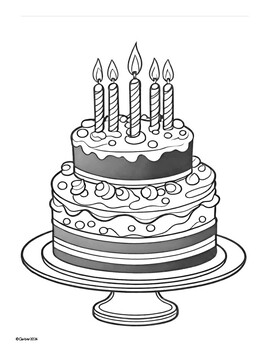 Preview of Coloring Pages Birthday Cake / Birthday / Deserts / Foods Art