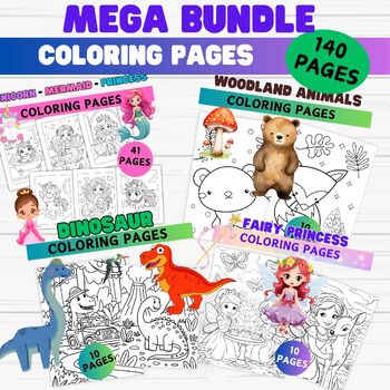 Preview of Fun Coloring Page Bundle - 140 Pages - Printable Instant Download