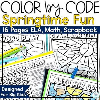 Preview of Spring Coloring Pages Color by Number Sheets May After State Testing Activities