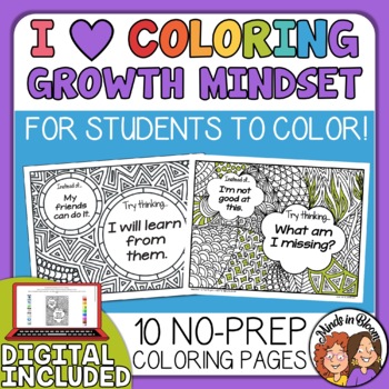 Preview of Coloring Pages - Fixed vs. Growth Mindset - Posters, Fast Finishers, and Fun!