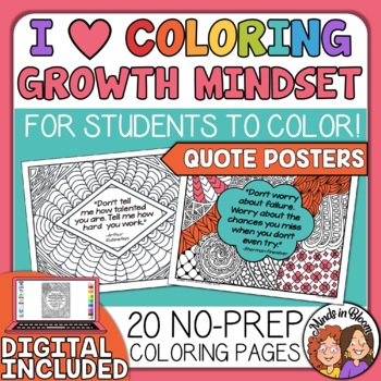 Preview of Growth Mindset Quotes Coloring Pages - Fast Finishers Posters, SEL
