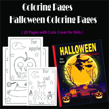 Preview of Coloring Pages : Halloween Coloring Pages ( 20 Pages with Cute Cover for Kids )