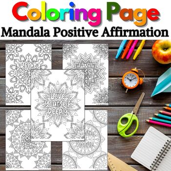 Preview of Coloring Pages Mandala Positive Affirmation Social Emotional Control  Relaxation