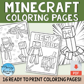 coloring pages minecraft themed by breezy learning tpt