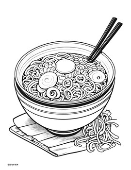Preview of Coloring Pages Noodles / Noodle / Noodle Day / Foods Culture Art