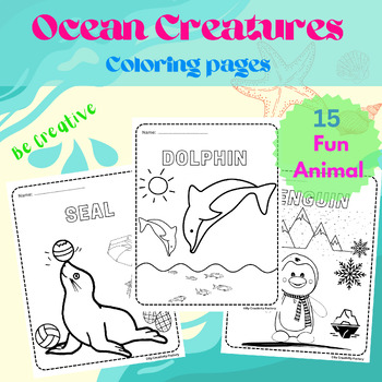 Sea Creatures Coloring Book for Kids Ages 3-8