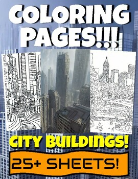 Preview of Coloring Pages Pre K Kindergarten 1st 2nd Grade  CITY BUILDINGS 25+ Pages 