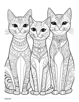 Preview of Coloring Pages "Purr Posse" Cat / Cats/ Kitten / Kittens Cute Art